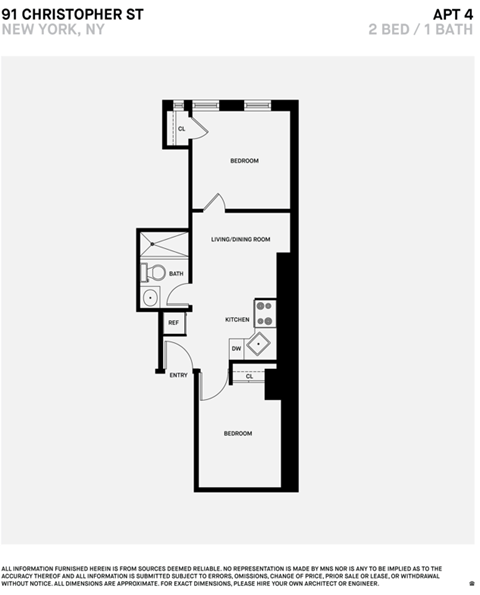 Floor plan for 2 beds, 1 bath, 400 sqft