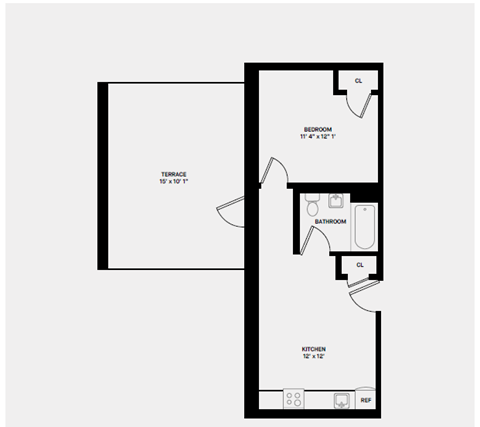 Floor plan for 1 bed, 1 bath