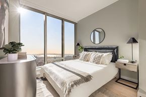Brooklyn apartment for rent - a bedroom with a large window and a bed at The Paxton, Brooklyn, NY 11201