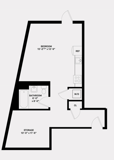 Floor plan for studio, 1 bath, 508 sqft
