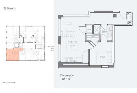 Floor plan for 1 bed, 1 bath, 548 sqft