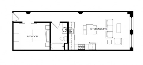 Floor plan for 1 bed, 1 bath, 753 sqft