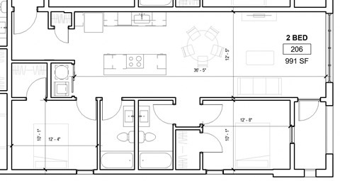 Floor plan for 2 beds, 2 baths, 985 sqft