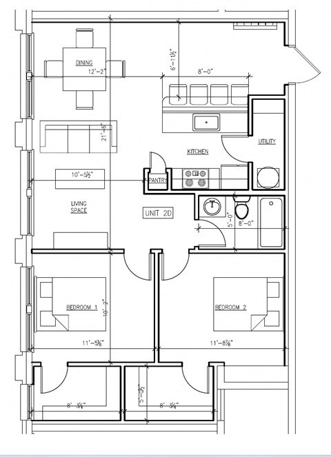 Floor plan for 2 beds, 1 bath, 866 sqft