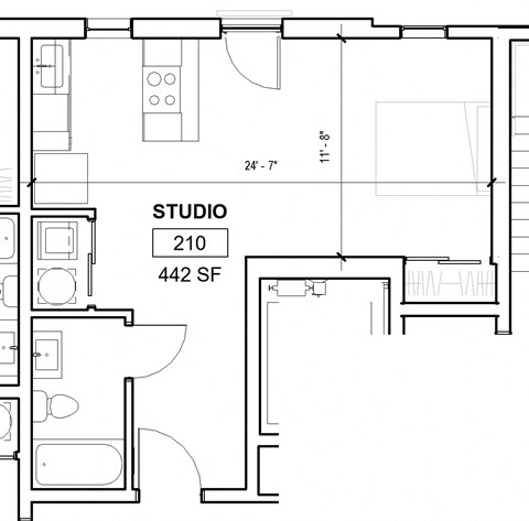 Floor plan for studio, 1 bath, 438 sqft