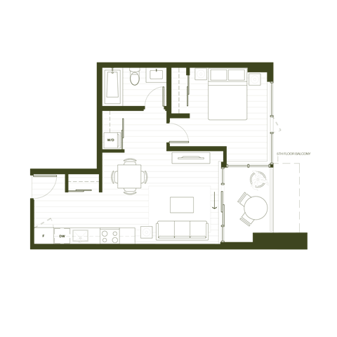 Floor plan for 1 bed, 1 bath, 546 sqft
