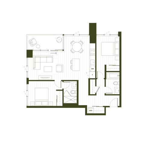 Floor plan for 2 beds, 2 baths, 904 sqft