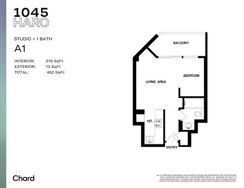 Floor plan for studio, 1 bath, 388 sqft