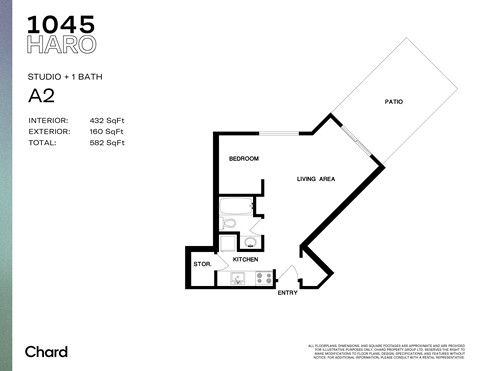 Floor plan for studio, 1 bath, 409 sqft