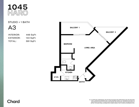 Floor plan for studio, 1 bath, 431 sqft