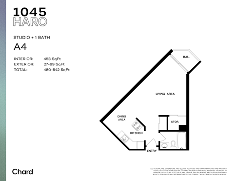 Floor plan for studio, 1 bath, 441 sqft