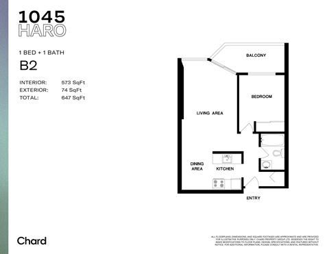 Floor plan for 1 bed, 1 bath, 560 sqft
