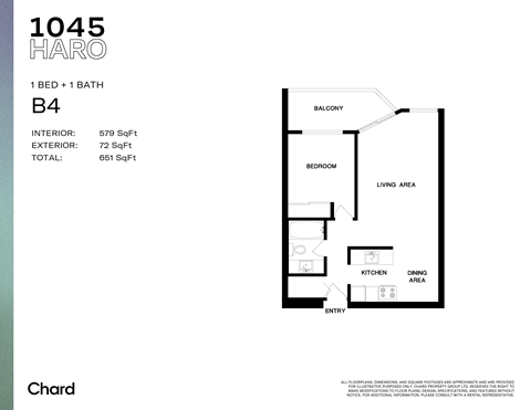 Floor plan for 1 bed, 1 bath, 560 sqft