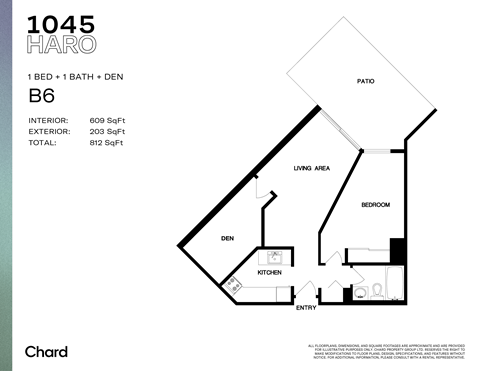 Floor plan for 1 bed, 1 bath, 549 sqft