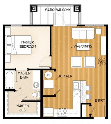 Floor plan for 1 bed, 1 bath, 660 sqft