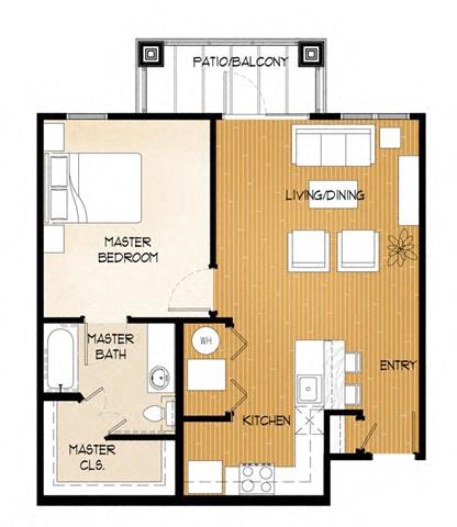 Floor plan for 1 bed, 1 bath, 710 sqft