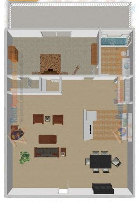 Floor plan for 1 bed, 1 bath, 650 sqft