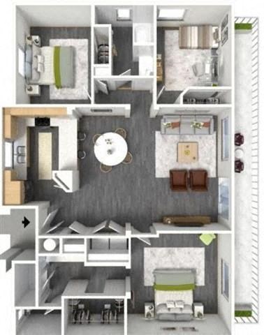 Floor plan for 3 beds, 2 baths, 1314 sqft