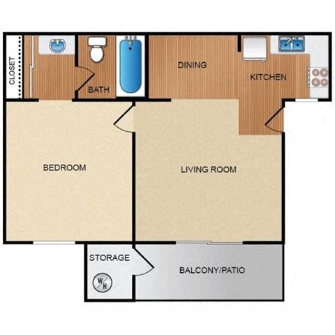 Floor plan for 1 bed, 1 bath, 450 sqft