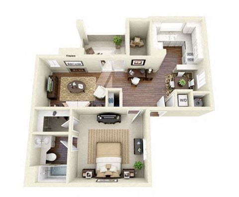 Floor plan for 1 bed, 1 bath, 760 sqft