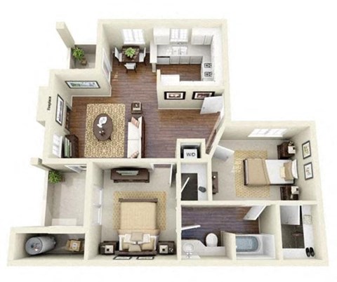 Floor plan for 2 beds, 1 bath, 855 sqft