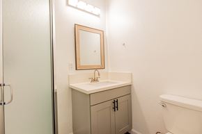 Sherman Oaks apartment for rent - a bathroom with a sink and toilet and a shower