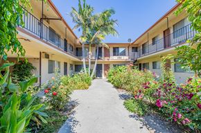 Northridge apartment for rent - the pathway between the units of the courtyard at the resort