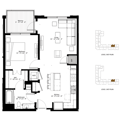 Floor plan for 1 bed, 1 bath, 780 sqft