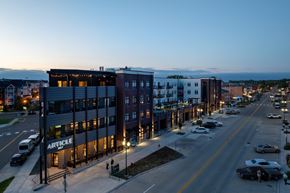 North St. Paul apartment for rent - A street view of a city with a building named