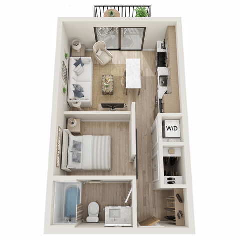 Floor plan for 1 bed, 1 bath, 525 sqft