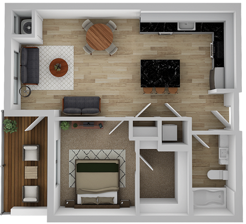Floor plan for 1 bed, 1 bath, 865 sqft