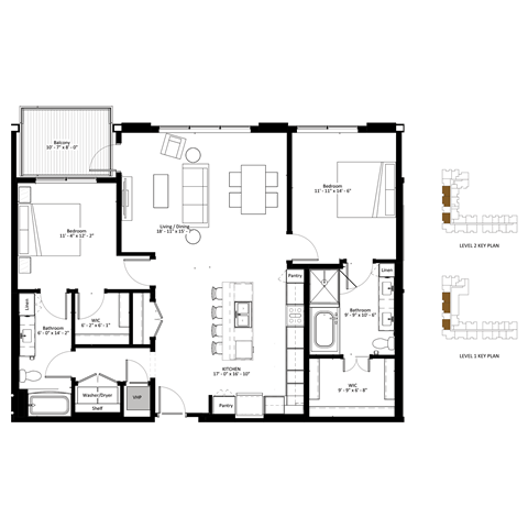 Floor plan for 2 beds, 2 baths, 1419 sqft
