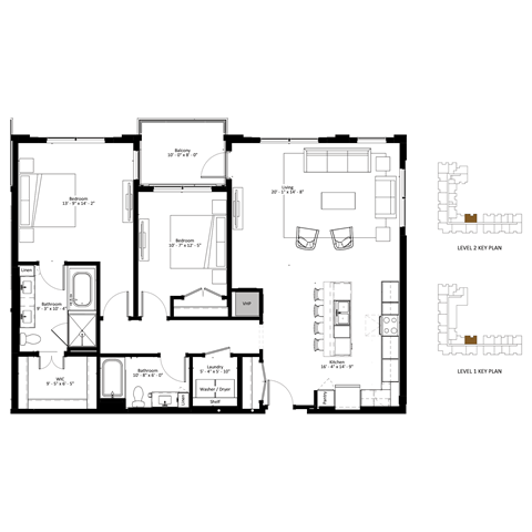 Floor plan for 2 beds, 2 baths, 1470 sqft