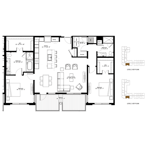 Floor plan for 2 beds, 2 baths, 1574 sqft