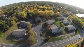Eagan townhouse for rent - A bird's eye view of a residential area with houses and trees.