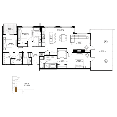 Floor plan for 3 beds, 3 baths, 2015 sqft