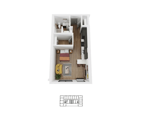 Floor plan for studio, 1 bath, 483 sqft