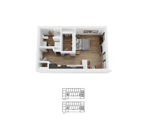 Floor plan for studio, 1 bath, 454 sqft