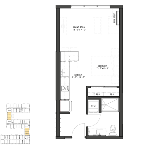 Floor plan for studio, 1 bath, 415 sqft