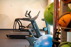 Richfield apartment for rent - A gym with a rowing machine and exercise balls.