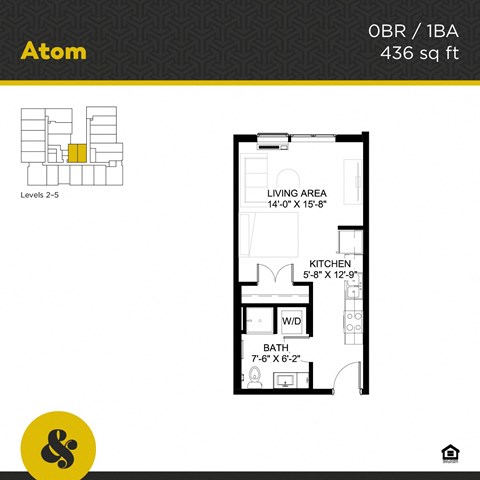 Floor plan for studio, 1 bath, 436 sqft