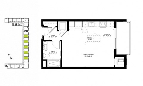 Floor plan for studio, 1 bath, 530 sqft