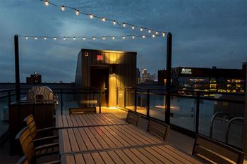 Rooftop deck with skyline views