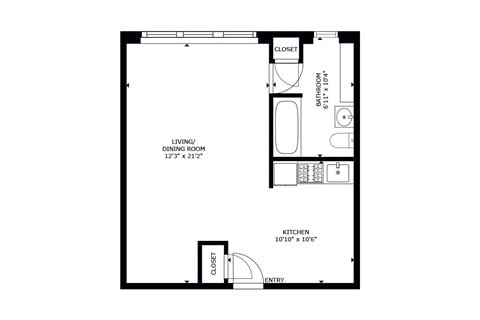 Floor plan for studio, 1 bath, 350 sqft