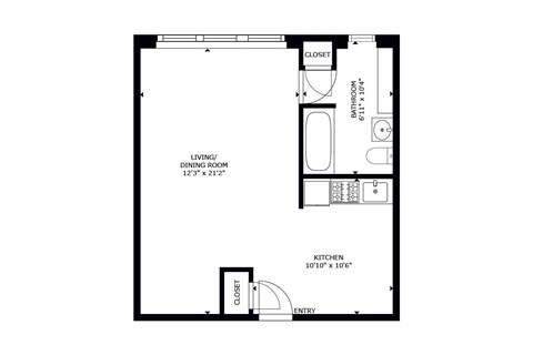 Floor plan for studio, 1 bath, 350 sqft