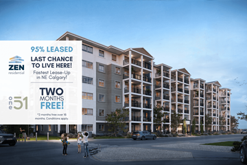 Calgary apartment for rent - A ZEN residential building advertises a 95% leased rate with two months free.