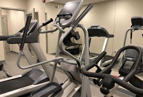 Edmonton apartment for rent - A row of treadmills and exercise bikes in a gym.