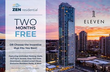 Calgary apartment for rent - A promotional image for ZEN residential offering two months free or incentives.