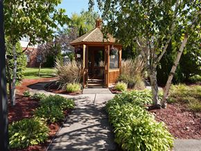Taylor apartment for rent - A gazebo is surrounded by trees and shrubs.