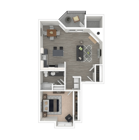 Floor plan for 1 bed, 1 bath, 750 sqft